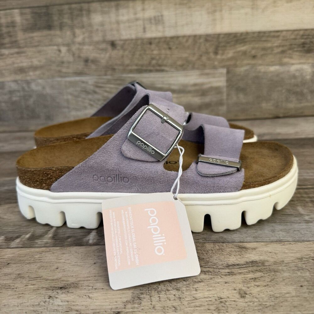 Papillio by Birkenstock Arizona Chunky Platform Sandal Lavender Suede Sz 37